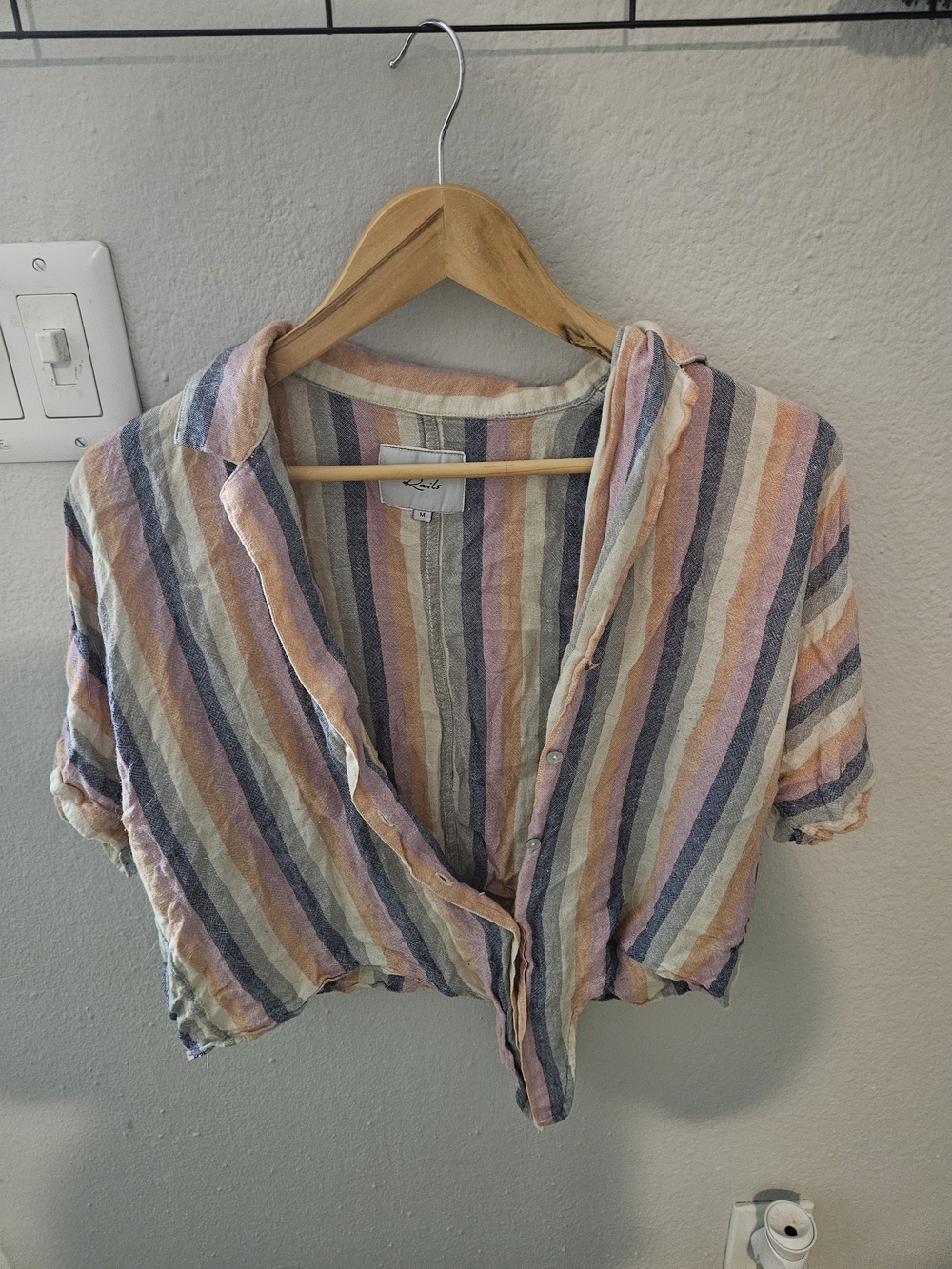 Rails Pastel Multi-Stripe Cropped Button-Down Shirt